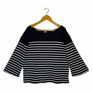 Land's End Women's Striped 3/4 Sleeve Top Size L Black White Boat Sleeve Shirt